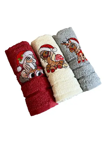 Набір 3 махрові рушники Nilteks кухонні 40х60 см New Year's horse різнобарвний TC303376106 - фото 2