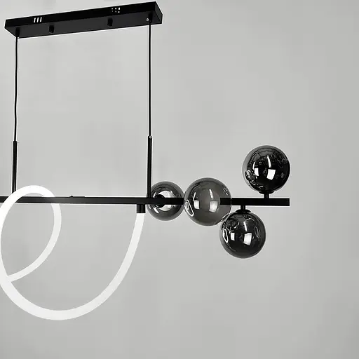 Видовжена чорна люстра з неоном і графітовими плафонами 120 см | Line F | Арт. MJ361-1200 BK - фото 7