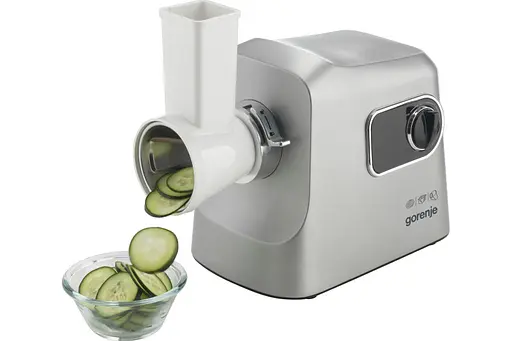 Gorenje Мясорубка, 2500Вт, 2.8кг/хв, 3 решітки, насадка для ковбас, кеббе, шнековий соковидавлювач, 3 терки, пластик/метал, нерж - фото 3
