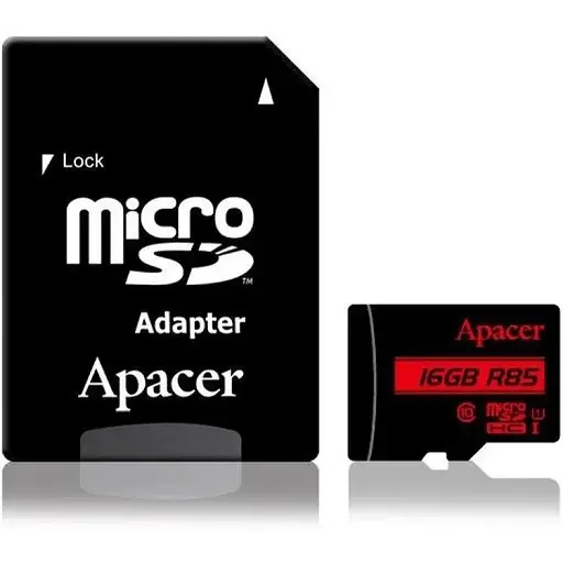 Карта памяти Apacer microSDHC 16GB Class 10 UHS-I R-85MB/s +SD-адаптер - фото 1