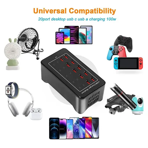 Зарядна станція ILEPO багатопортова на 10 USB портів + 10 Type-C 100 Вт / мережевий мультизарядний пристрій (19017) - фото 5