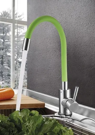 Смеситель для кухни Solone EZA4-F090GN гибкий силиконовый излив Зеленый 30412 - фото 3