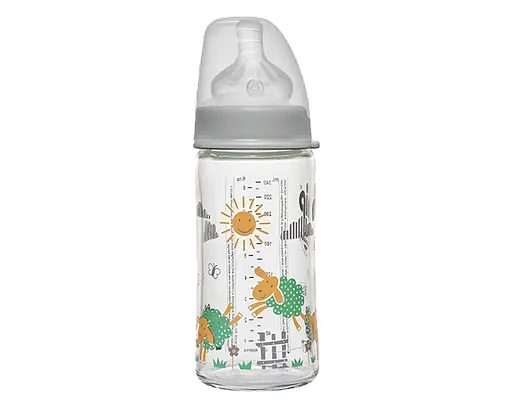 Стеклянная бутылка (Х) 240 мл. с широкой горловиной + соска с широким горлышком (Система "Actiflex") M - фото 1