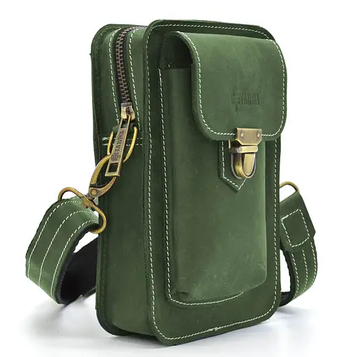 Кожаная мужская сумка на пояс TARWA 20х13.5х5 см sum0026019 - фото 10