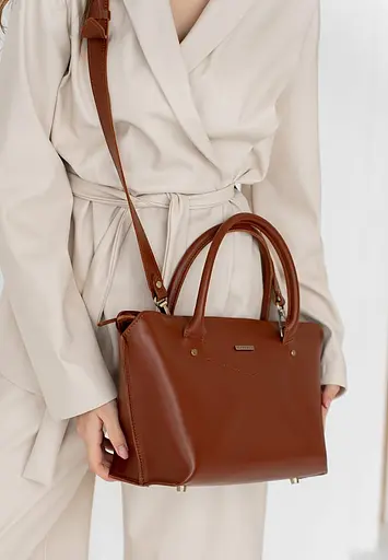 Жіноча шкіряна сумка Midi світло-коричнева - фото 10