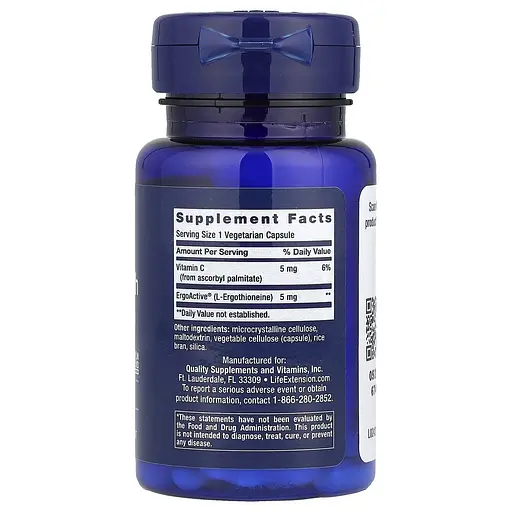 Экстракт мелиссы и L-теанин Life Extension Essential Youth L-Ergothioneine 5 mg, 30 вегакапсул для поддержки эмоционального баланса - фото 2