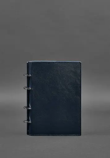 Шкіряний блокнот на кільцях (софт-бук) 9.0 з твердою синьою обкладинкою - фото 2
