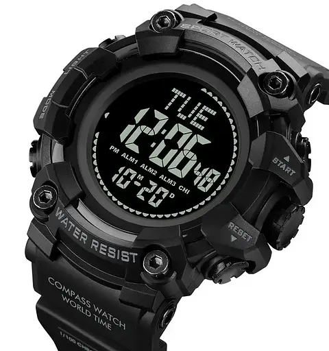 Чоловічий спортивний годинник Skmei 2037 з компасом (Чорний) - фото 3