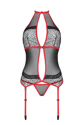 Корсет з пажами Passion Satara CORSet XXL/XXXL red стрінги мереживо застібки спереду та ззаду - фото 3