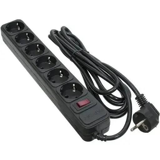 Фильтр сетевой Patron, 6 розеток, 3 м, черный, 10А, до 2.2 кВт, выключатель, заземление, 3x1 мм² (SP-1063) - фото 1