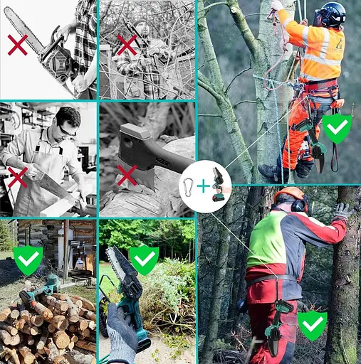 Міні ланцюгова пилка 6 дюймів 4 дюйми, акумулятор 2 x 2000 мАг, безщіткова міні-бензопила 26 В ручна одноручна - фото 5