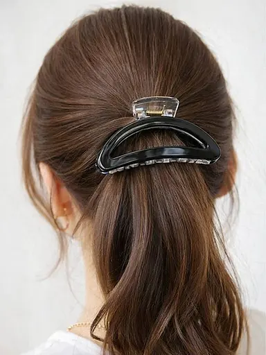 Крабик полукруглый глянцевый для волос 9 см пластик с металлическим механизмом Черный - фото 2