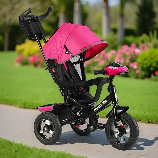 Трехколесный велосипед Best Trike 3390-33-908 с надувными колесами фарой USB и розовым пультом. - фото 3
