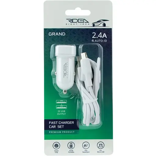 Автомобільний зарядний пристрій Ridea RCC-21112 Grand 12W USB - microUSB 2USB 2.4 A White - фото 2