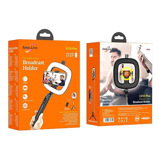 Держатель с кольцевым освещением Hoco Showfull fill light live broadcast holder LV03 Plus BT4.1, 0.95m, LED - фото 4