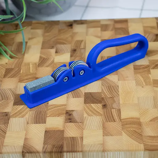 Точилка для кухонных ножей ручная механическая пластиковая с точильным камнем, A-plus Синий 85439 - фото 3