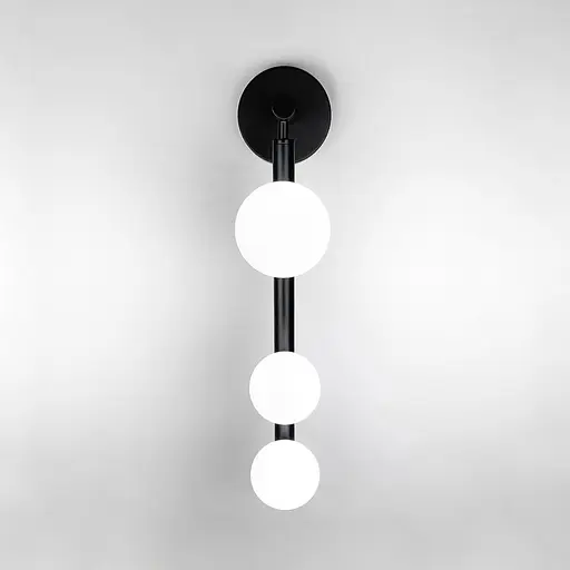 Настінний чорний світильник з 3 білими плафонами Арт. NO 2/3 BK Line F - фото 4