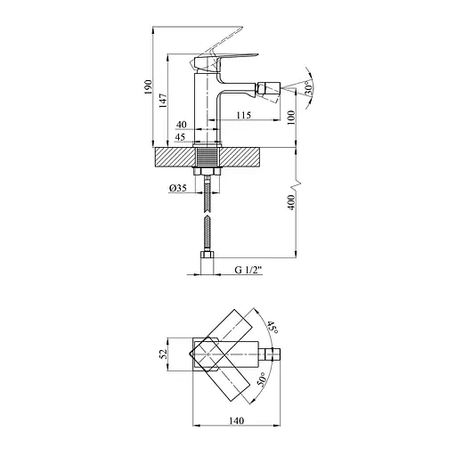 Змішувач для біде Kroner KRP Harz - C020 CV023614 Хром - фото 2