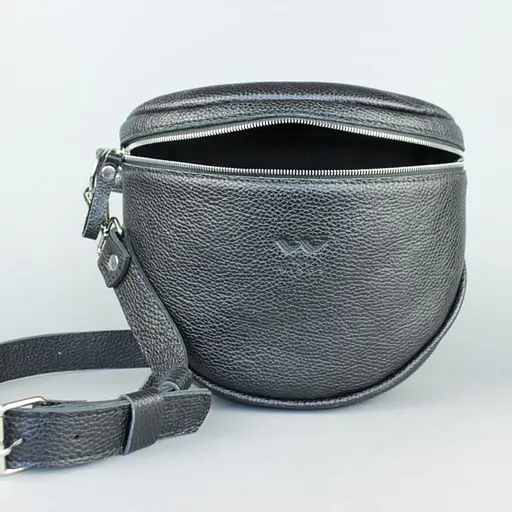 Шкіряна сумка поясна-кроссбоді Vacation чорна флотар - фото 5