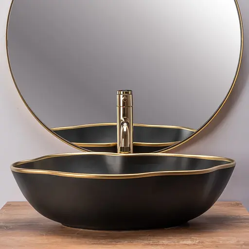 Умивальник Rea Pearl black gold накладний REA-U0692, Чорний - фото 4