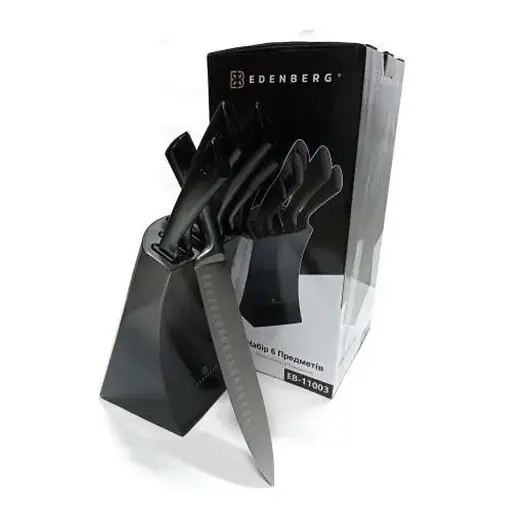 Набор ножей Edenberg EB-11003 с подставкой 6 предметов черный - фото 4