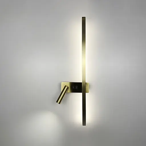 Латунне лінійне бра 65 см зі спотом зліва та 2-ма вимикачами Line F Арт. WB 121/600 L AB  - фото 1