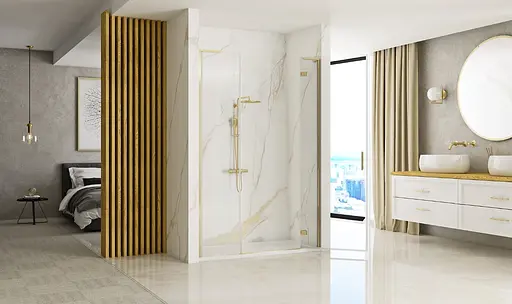 Душові двері Rea Hugo 110 розпашні brushed gold REA-K6610+REA-K8410, прозорий, золотий - фото 3