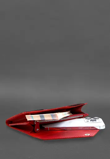 Кожаный клатч (портмоне) на кнопке 5.0 красный краст - фото 7