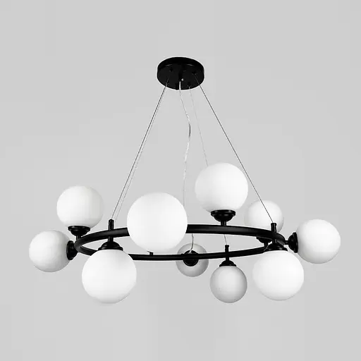 Кольцевая черная люстра на 12 белых плафонах Ø 80 см | Line F | Ст. 1548/12 BK - фото 1