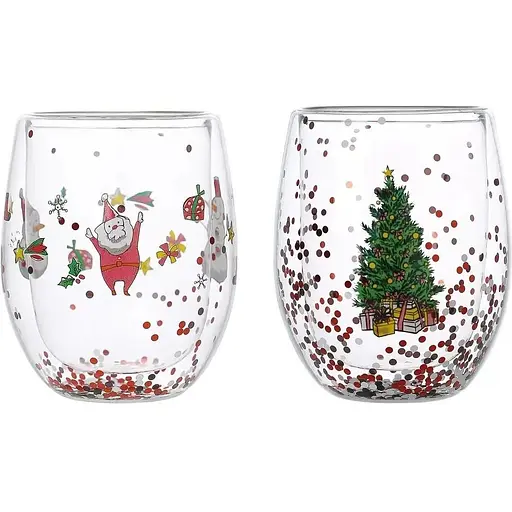 Набор стаканов Vittora VT-5415-350 Зимние развлечения с двойным дном 350 мл Прозрачный 2 шт - фото 1