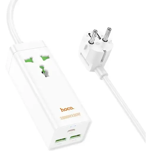 Зарядний пристрій подовжувач Hoco AC9A 3 порти й 1 розетка 1.5 метра біле - фото 1