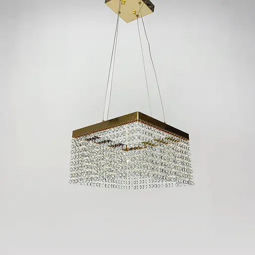 Невероятная хрустальная квадратная люстра с золотой обводкой h25 Line.F Диаметр 40см - фото 1