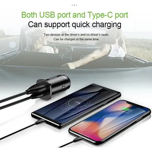 Автомобильное зарядное устройство Baseus B5-C15C PPC Car Charger 30W PD QC 4.0 (Type-C+USB) (219764351) - фото 4
