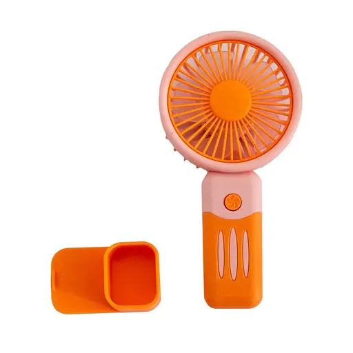 Портативный ручной вентилятор JX-991 на аккумуляторе с ручкой мини ветродуйка 2Вт Оранжевый/Розовый - фото 4