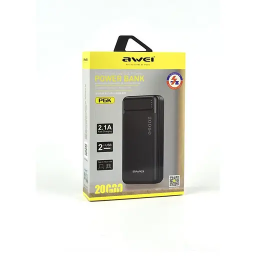 Павербанк AWEI P6K Pro 20000mAh с 2 USB портами, micro-USB и USB Type-C - фото 8