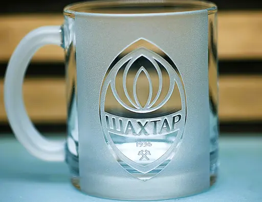 Скляна чашка 320 мл ФК Шахтар Донецькз гравіюванням подарунок для фаната  футбольна кружка - фото 1