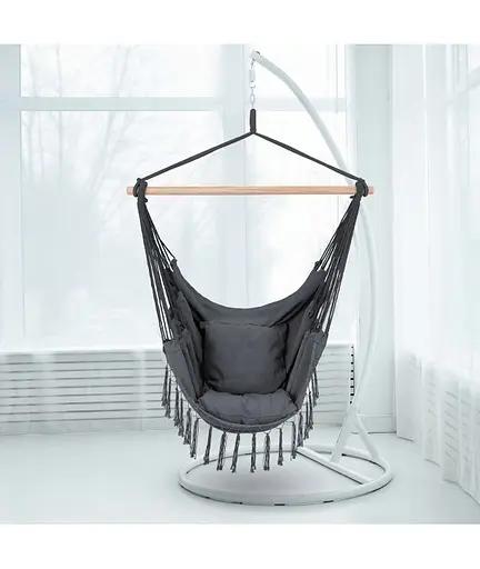 Підвісне крісло гамак бразильський стілець Heckermann + 2 подушки Dark grey - фото 3