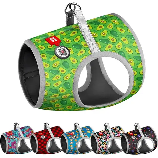 Шлея для собак м'яка Waudog Clothes з QR паспортом малюнок Авокадо XS1 В 24-27 см С 18-20 см