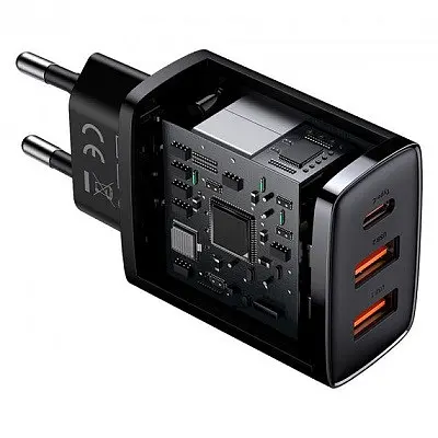 Зарядное устройство 3 порта Baseus 30 W (1Type-C + 2 USB) CCXJ-E01 черный - фото 2