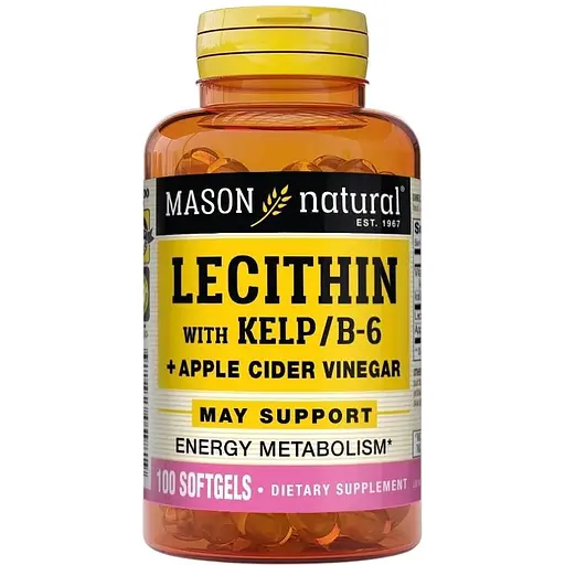 Натуральная добавка Mason Natural Lecithin 200 mg with Kelp/Vitamin B6 Plus Cider Vinegar, 100 капсул
