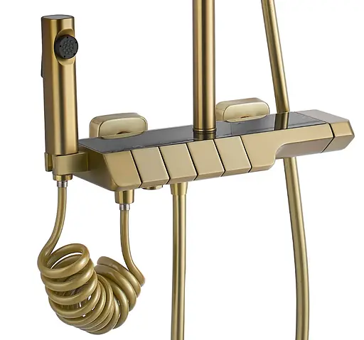 Душовя система Rea Rob з термостатом та виливом brushed gold REA-P6623, Золотий - фото 6