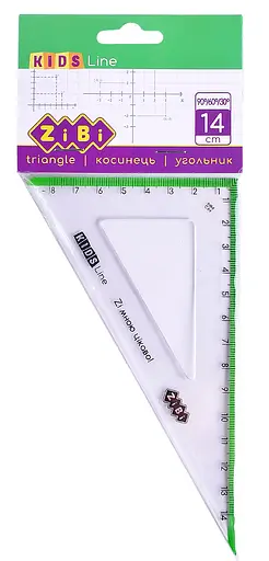 Косинець KIDS Line, 140 мм, 90°/60°, з салатовою смужкою, блістер, 12 шт. в упаковці