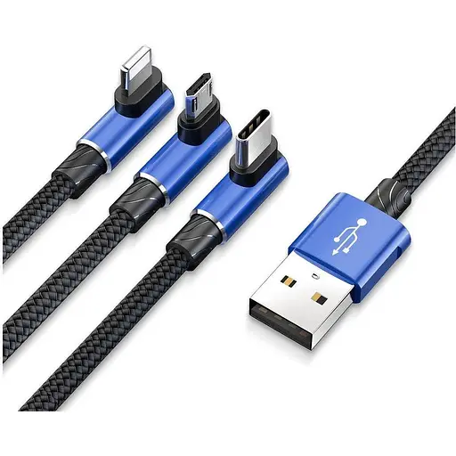 Кабель Baseus MVP 3 in 1 мobile Game Cable USB for M+L+T 3.5A 1.2 м синий (CAMLT-WZ03) - фото 1