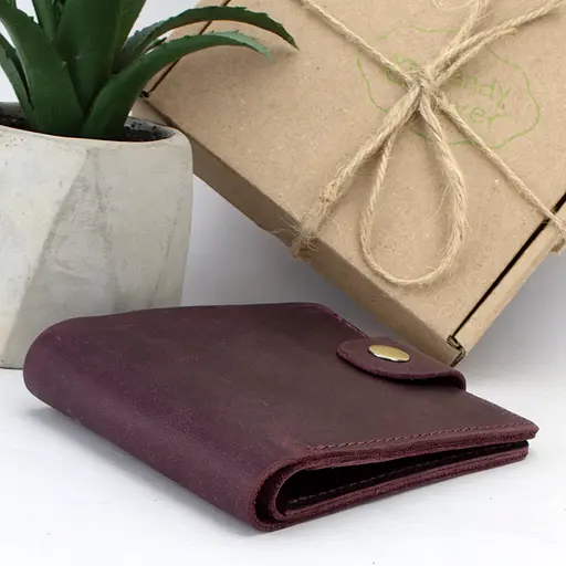 Портмоне мужское кожаное  на кнопке Handycover HC0028 бордовое - фото 4