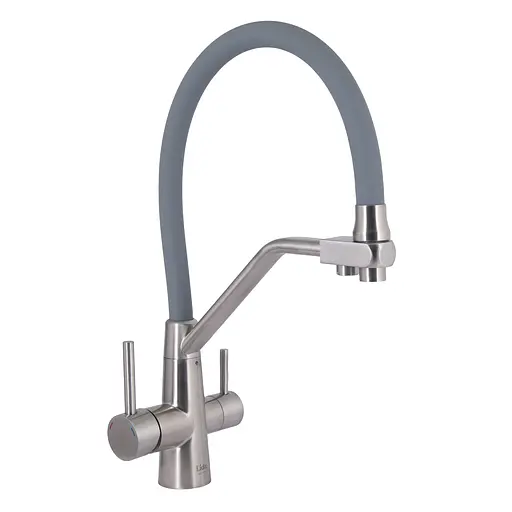 Змішувач для кухні Lidz Aria 020F3 з гнучким виливом з підключенням для питної води (k35) LDARI020F3GNK39211 Grey/Nickel Сірий - фото 1