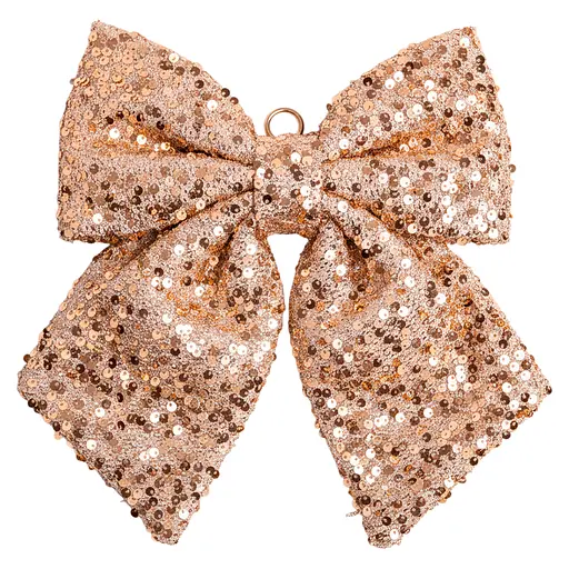 Бант новорічний для декору Yiwu з паєтками на ялинку та двері 25×35 см Золотистий CR-2-24 