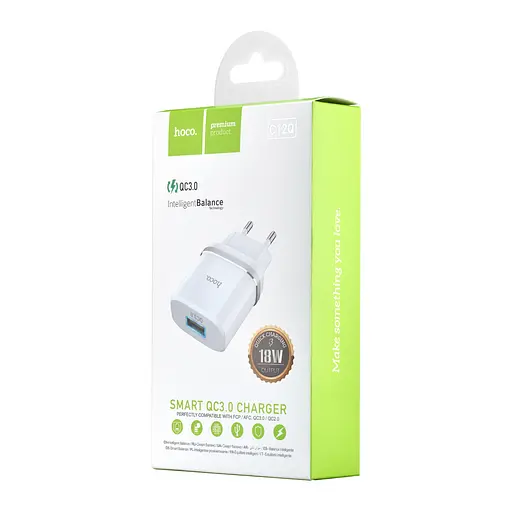 Сетевые зарядные устройства Hoco C12Q Smart QC3.0 charger (EU) Белый - фото 2