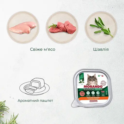 Вологий корм для котів Morando Tradizioni беззерновий паштет з індичкою 100 г - фото 3