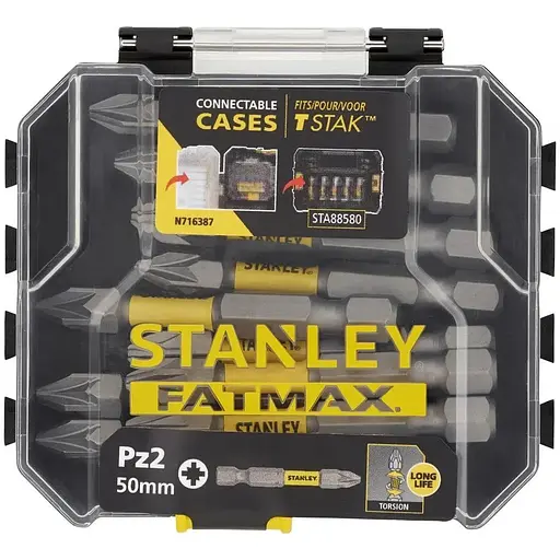 Набор бит Stanley FatMax Pozidriv Pz2 L=50 мм 10 шт. пластиковый кейс (STA88572) - фото 1