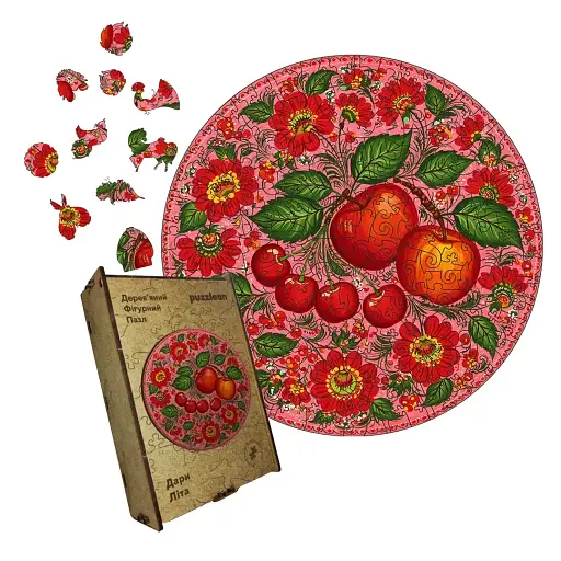 Деревянный фигурный пазл Декоративная Роспись Дары Лета, А2, Картонная коробка 300+ элементов